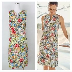 J. Jill Illustrated Garden Dress Love Linen Floral Shift Dress Pockets Womens-MP
